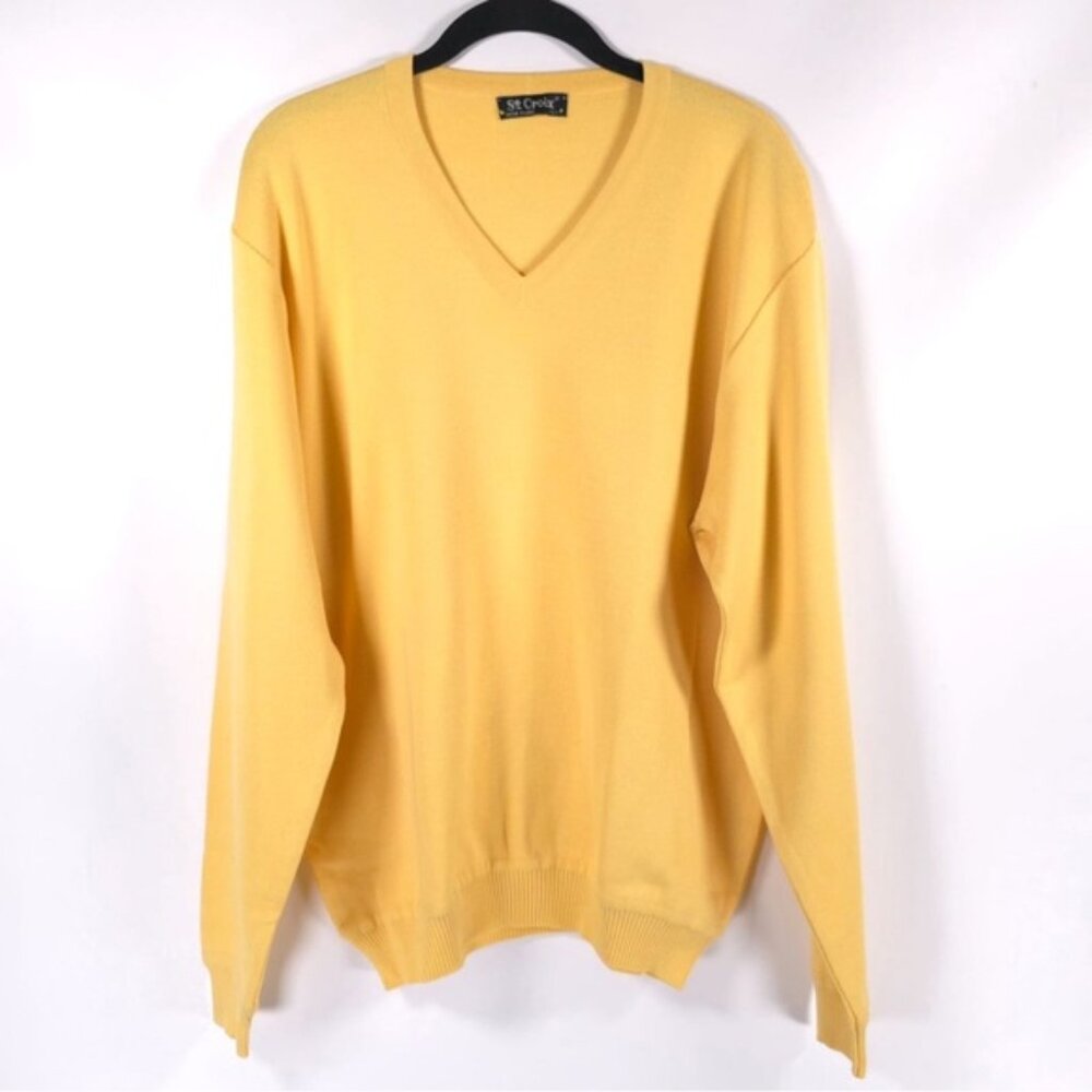 ST. CROIX Luxury V Neck Jacq Knit Pullover Sweater‎ Craftsmanship LARGE